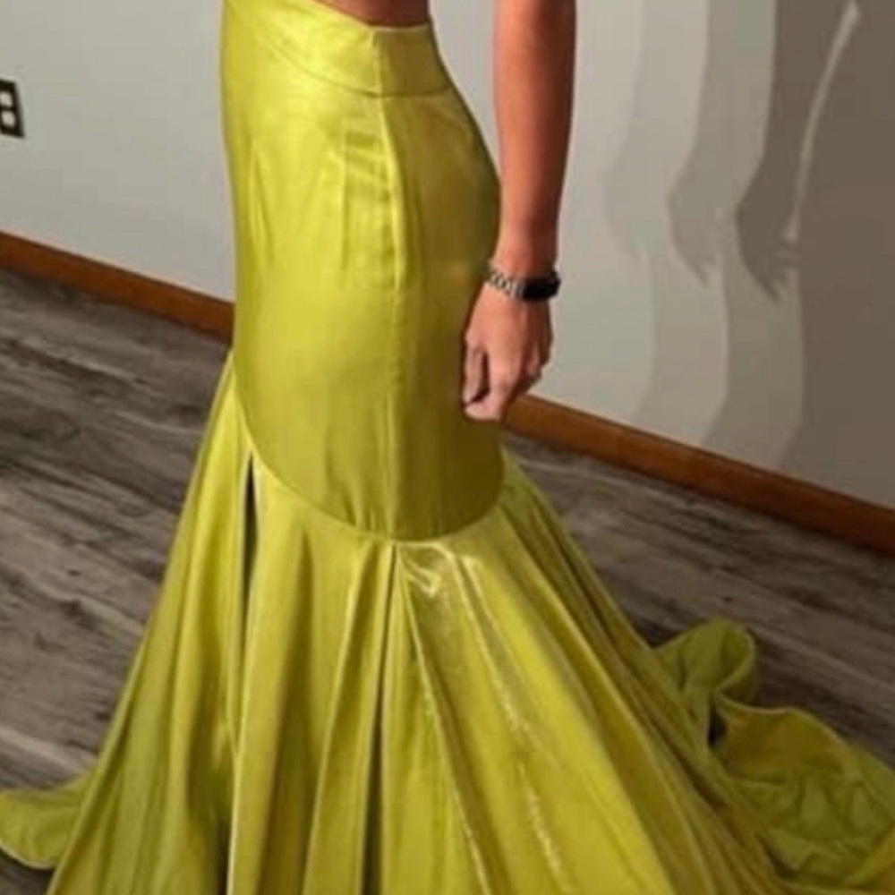 Rachel Allan Vibrant Lime Gown - Picture 2 of 4